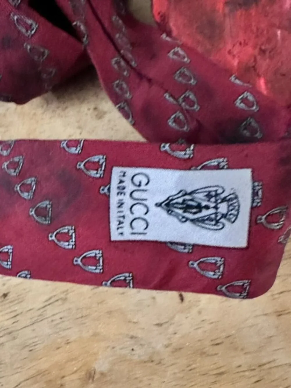 Vintage Gucci Upcyled Silk Tie Necktie Painted Maroon Handpainted